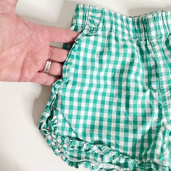 Crewcuts Size 8 Girls Green White Gingham Ruffle Shorts Pockets Pull-on - Picture 4 of 9